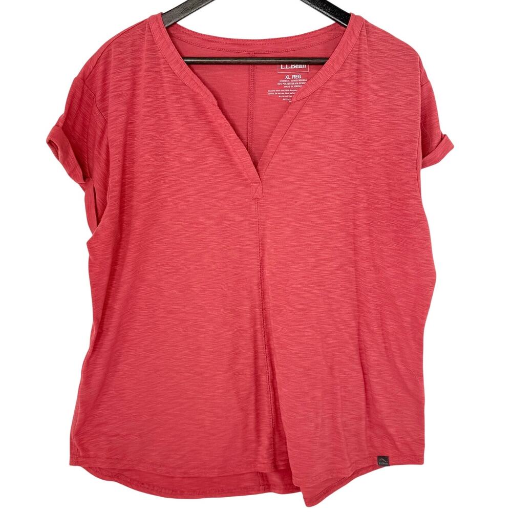 L.L. Bean Slub Knit Tee XL Coral Relaxed Fit